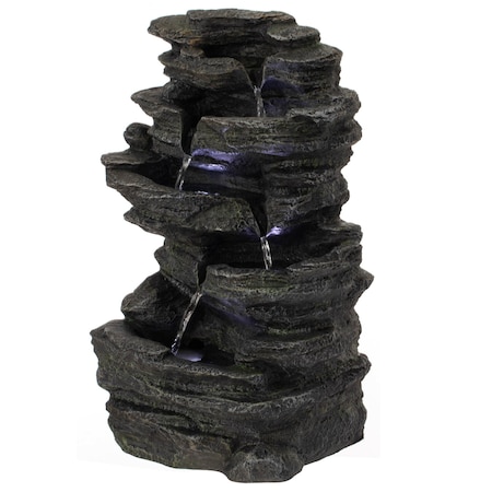 Gardenised Cascading Electric Powered 5-Tier Rock Water Fountain with LED Lights 18" QI004634